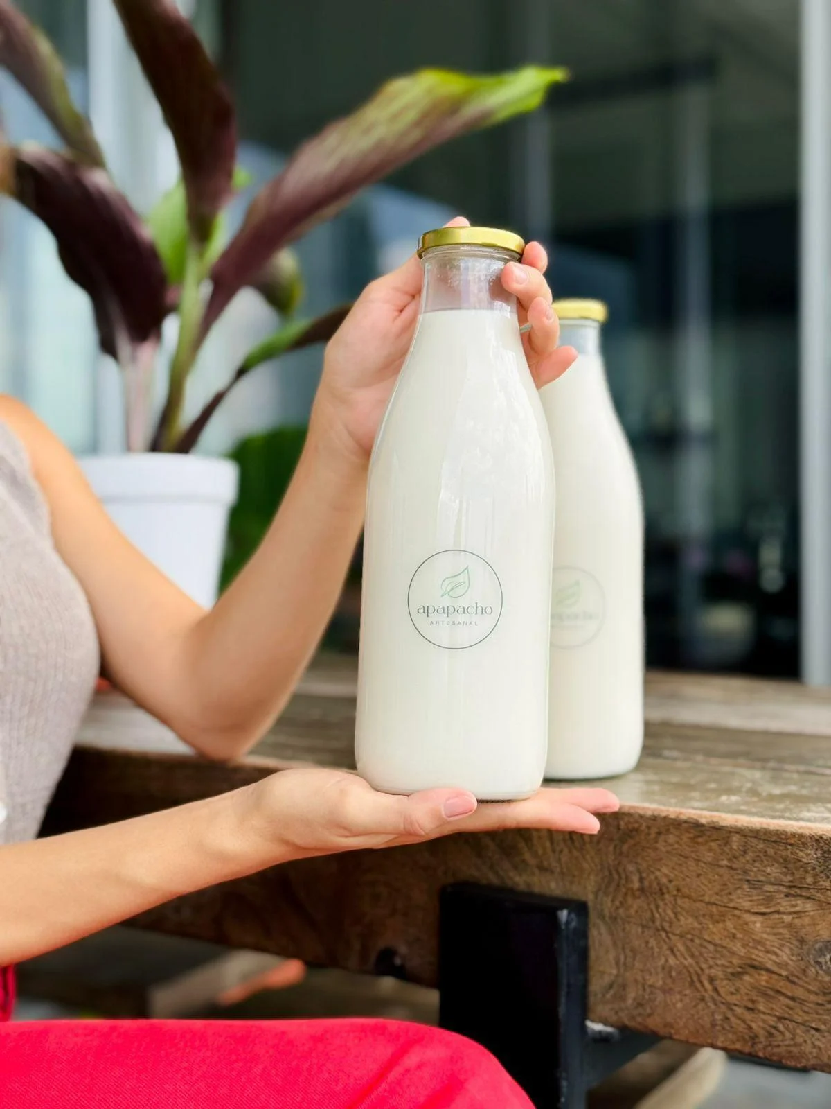 Leche de Almendra Natural Apapacho - Botellas de Vidrio al aire libre